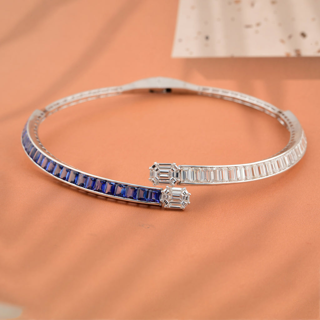Exclusive Natural Blue Sapphire Gemstone and Diamond Fine Gold Choker Necklace