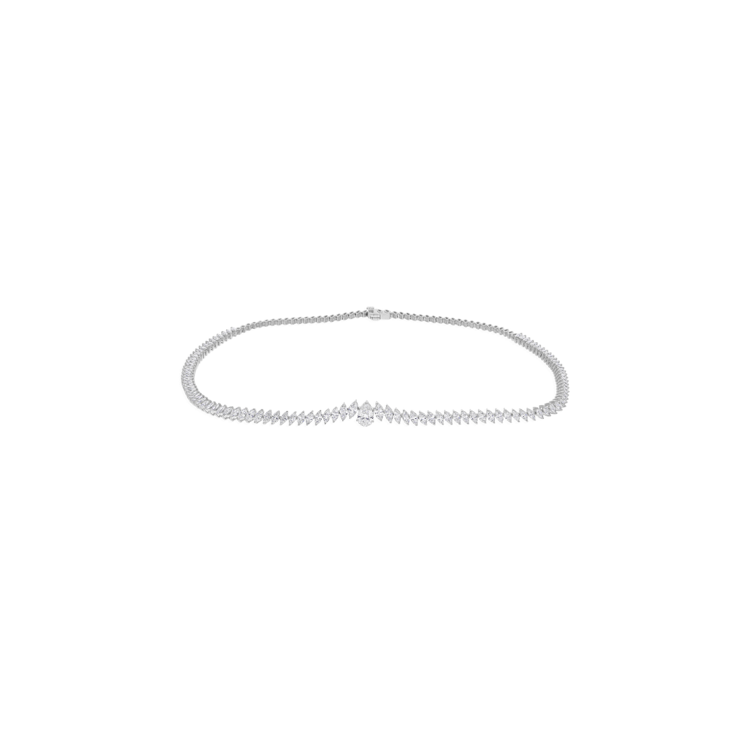 6.18 Carat Natural Pear Marquise Cut Diamond Tennis Necklace in Fine Gold