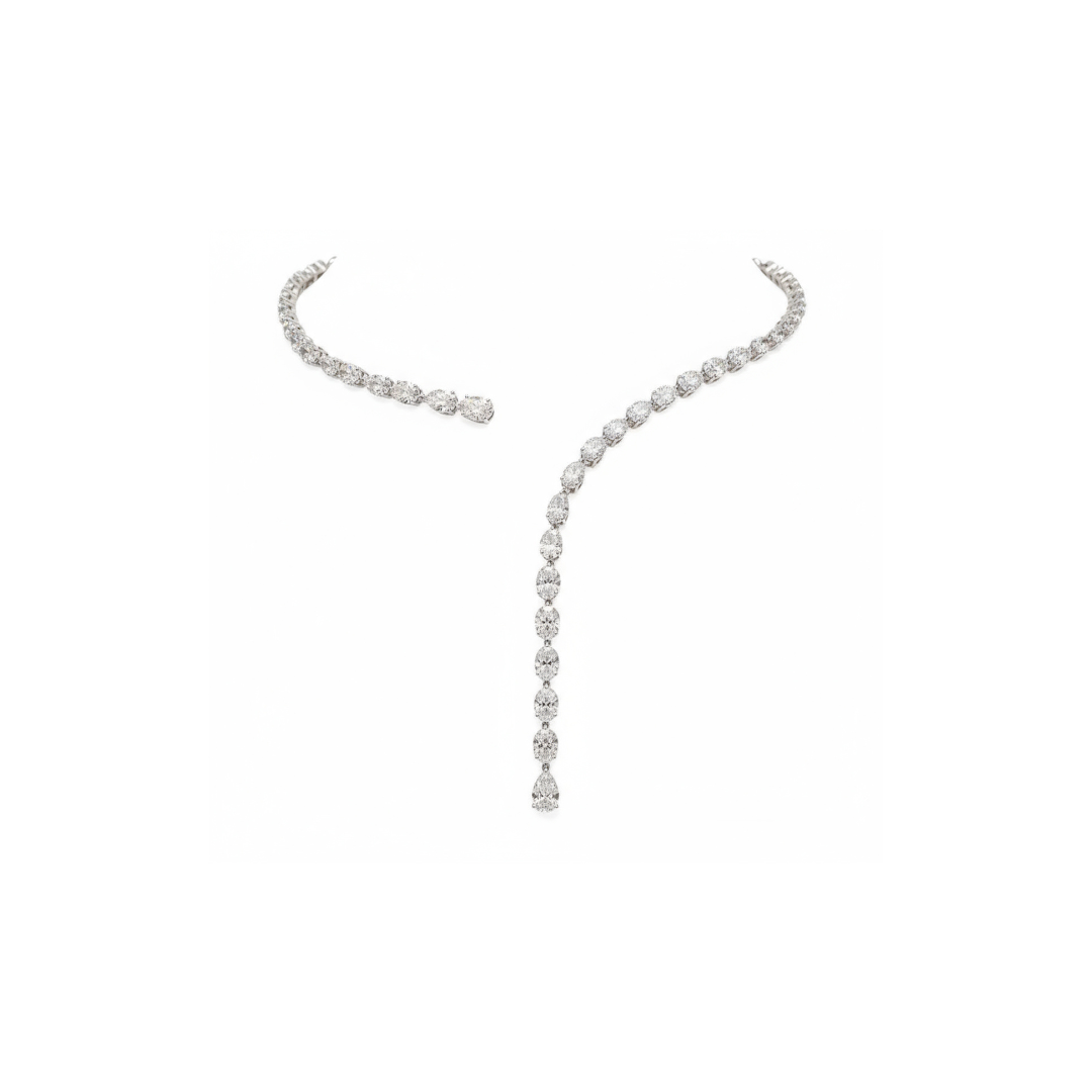Unique 17.77 Carat Natural Diamond Open Collar Wrap Bridal Choker Necklace