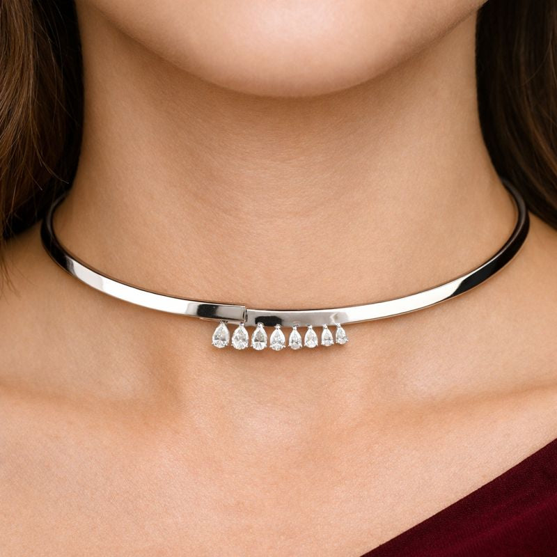 Pear Shaped Natural Diamond Choker Necklace