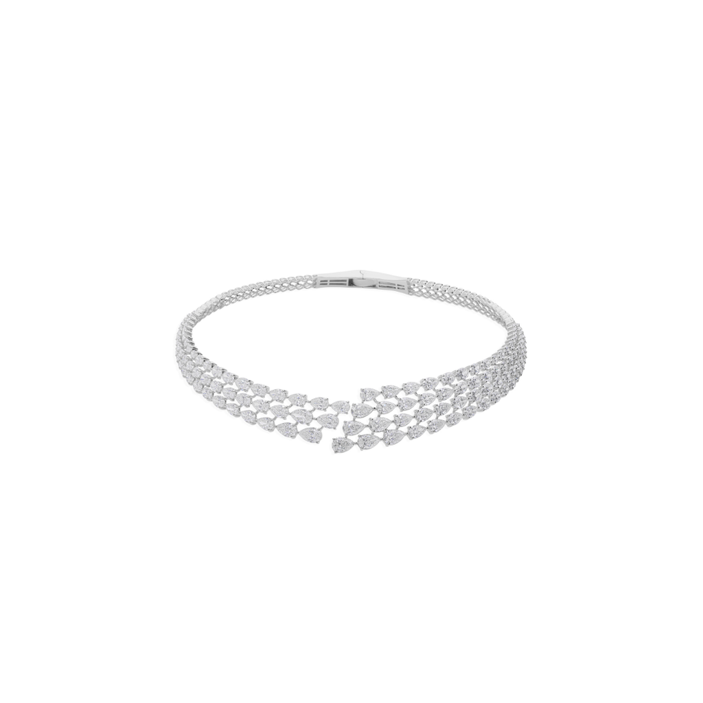 Certified Pear Cut Natural Diamond Multi Row Choker Necklace