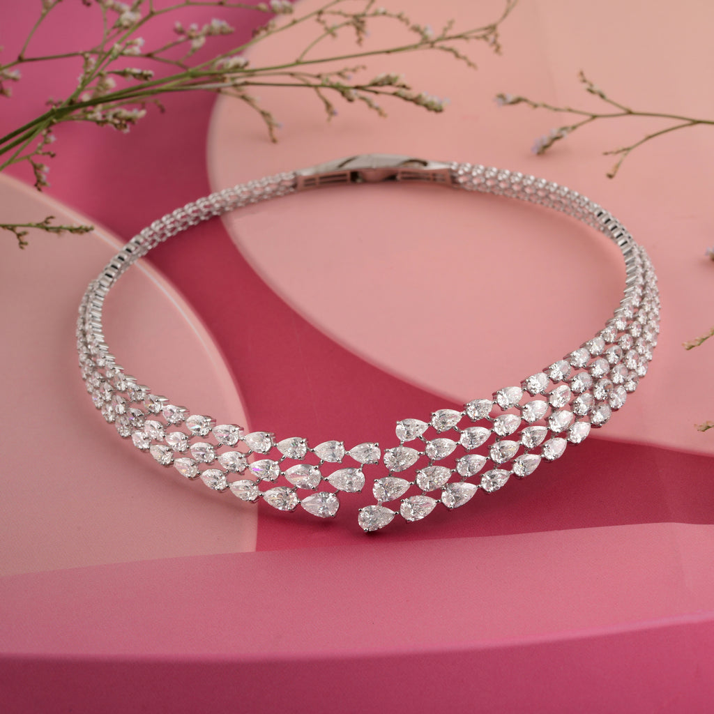 Certified Pear Cut Natural Diamond Multi Row Choker Necklace