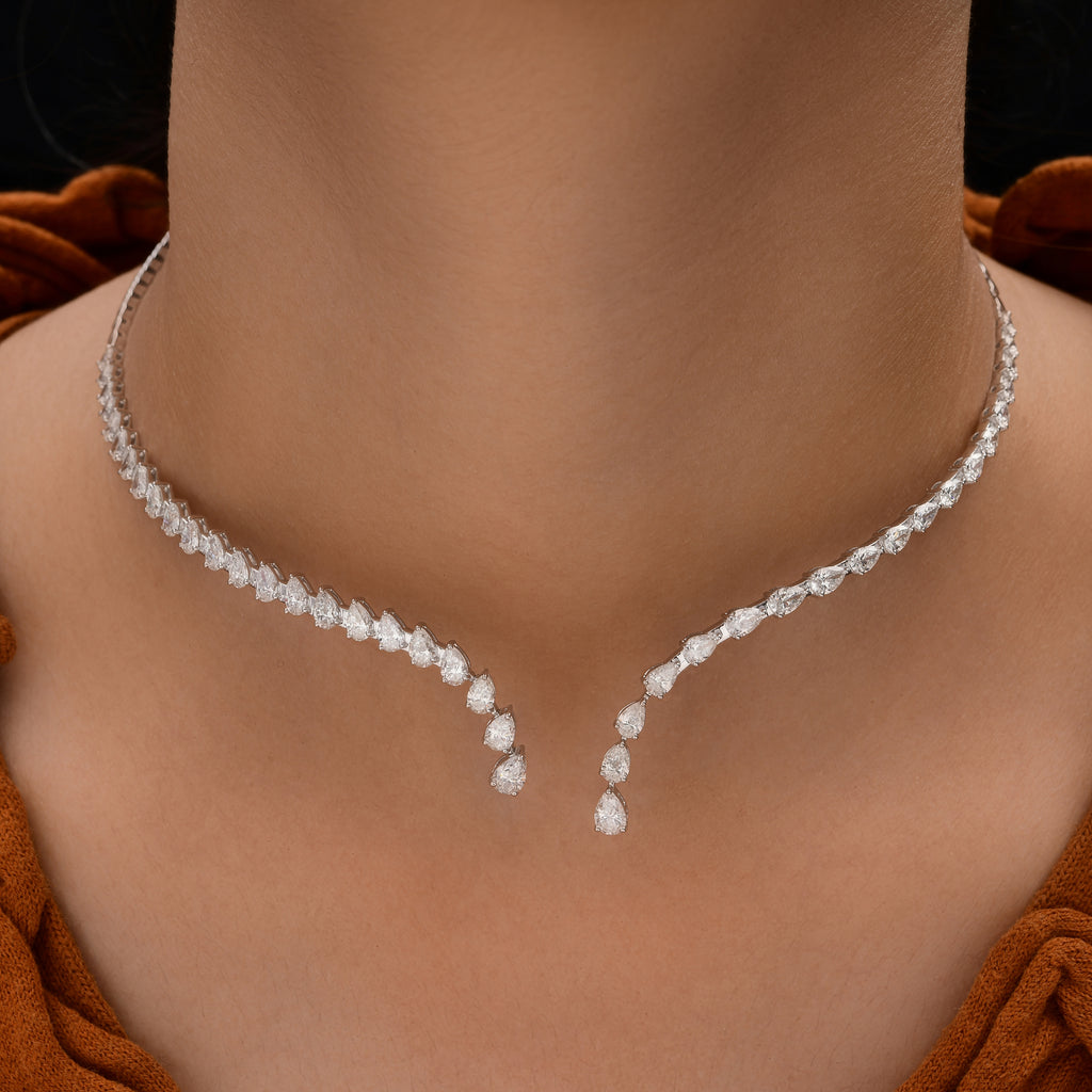 Minimalist Open Front Natural Diamond Choker Necklace for Women