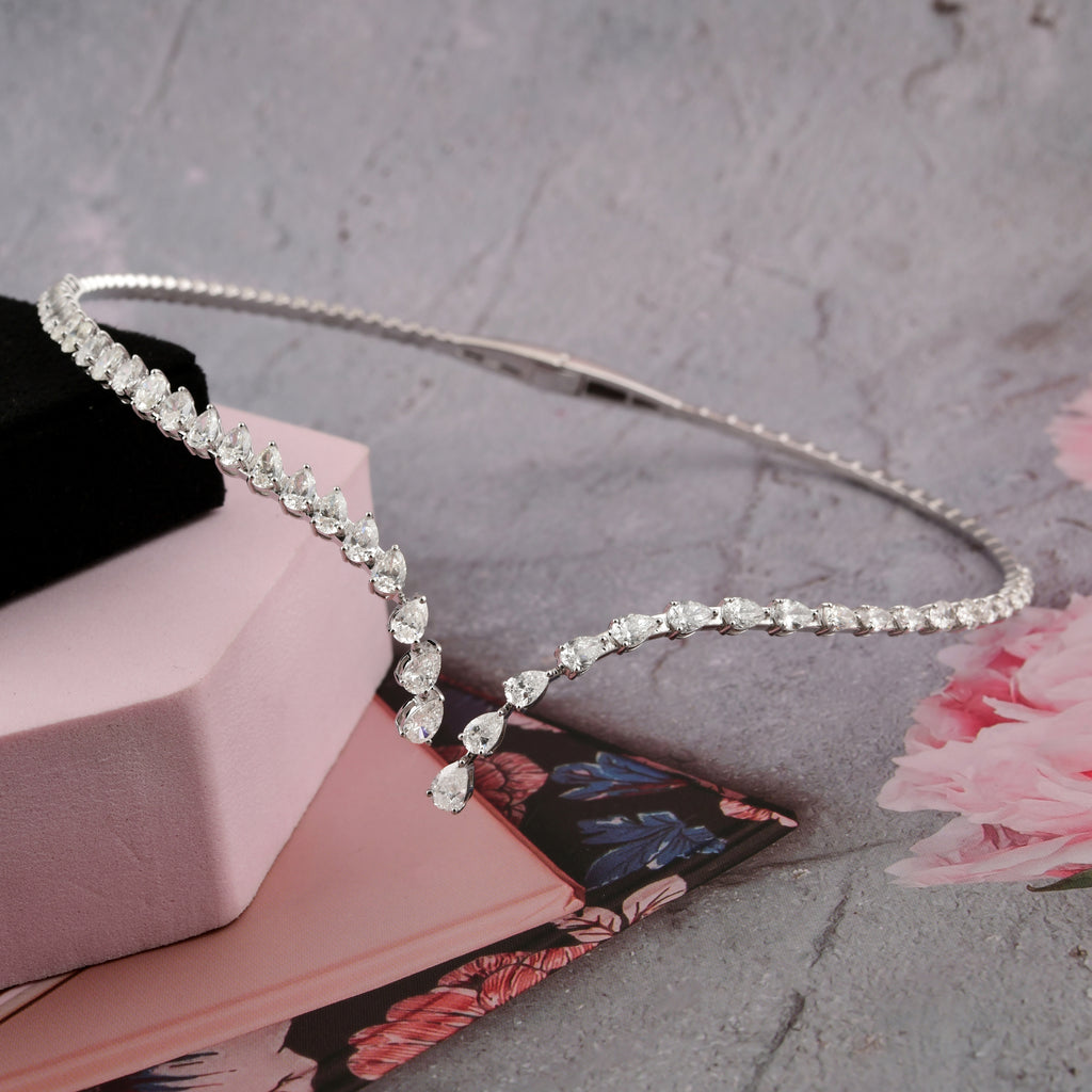 Minimalist Open Front Natural Diamond Choker Necklace for Women