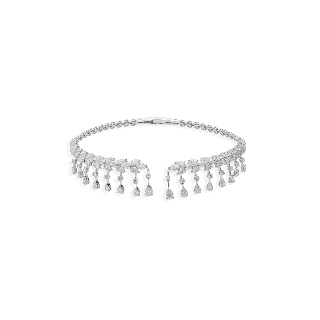 Statement Floral Diamond Pear Drop Choker Cuff Necklace