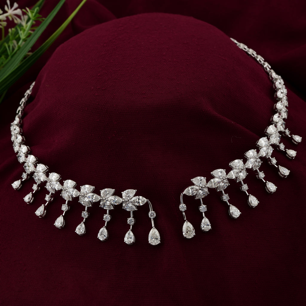Statement Floral Diamond Pear Drop Choker Cuff Necklace