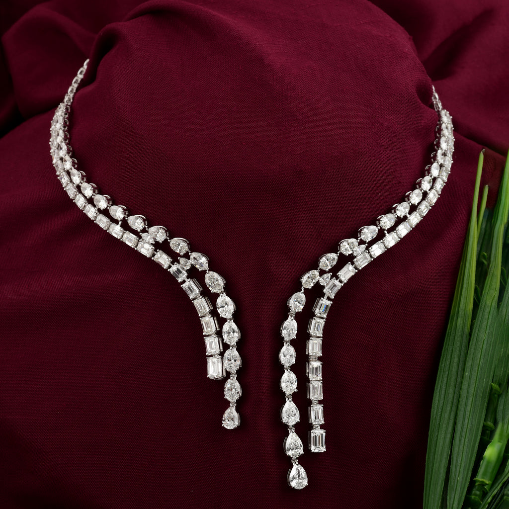 Baguette and Pear Cut Double Row Natural Diamond Choker Necklace
