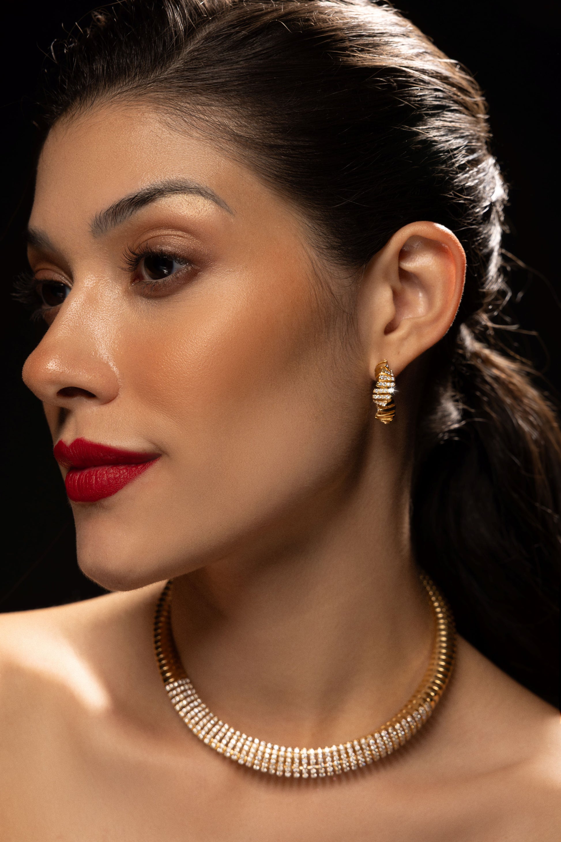 Statement Certified Fine Gold Natural Diamond Choker Necklace With Earrings