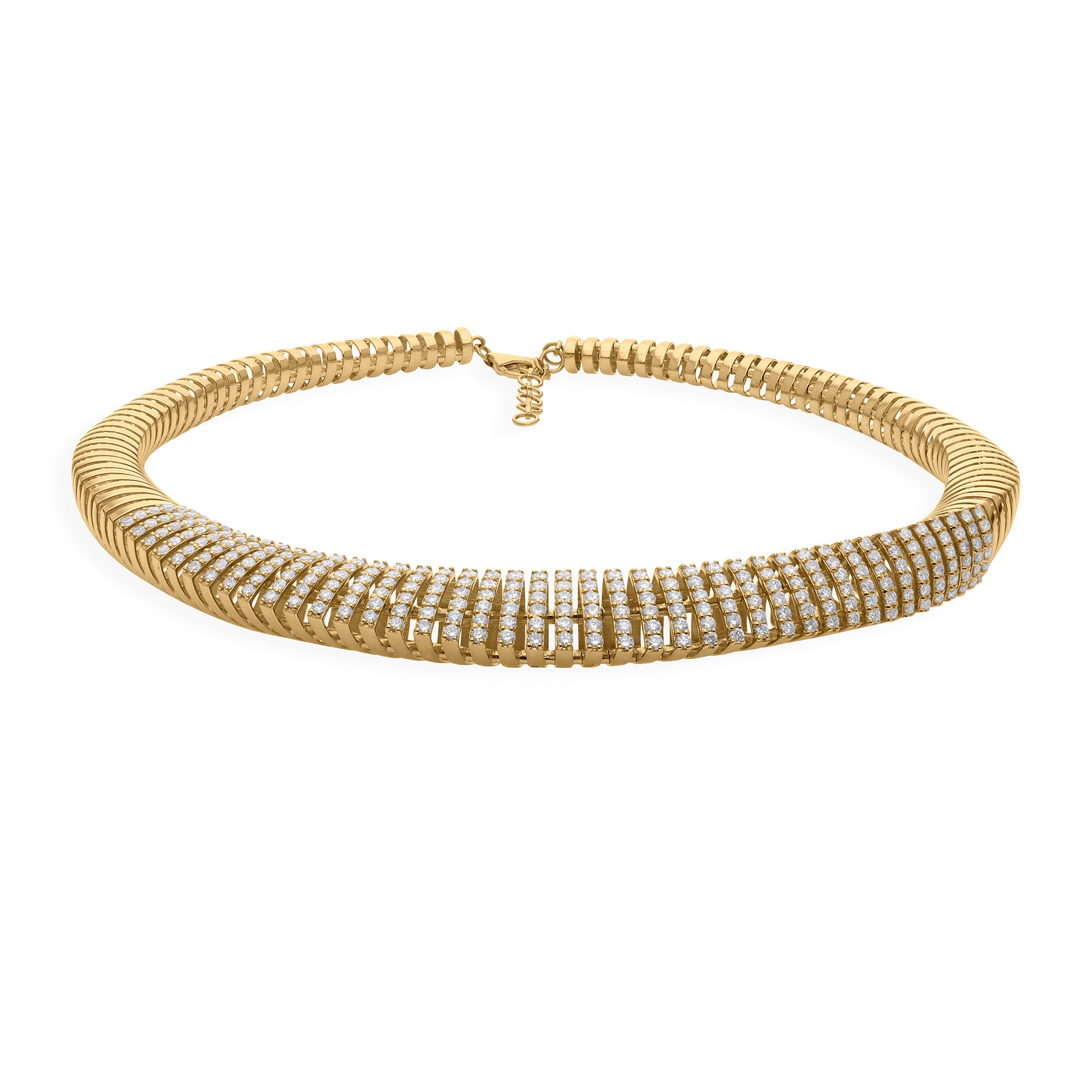 Statement Certified Fine Gold Natural Diamond Choker Necklace With Earrings