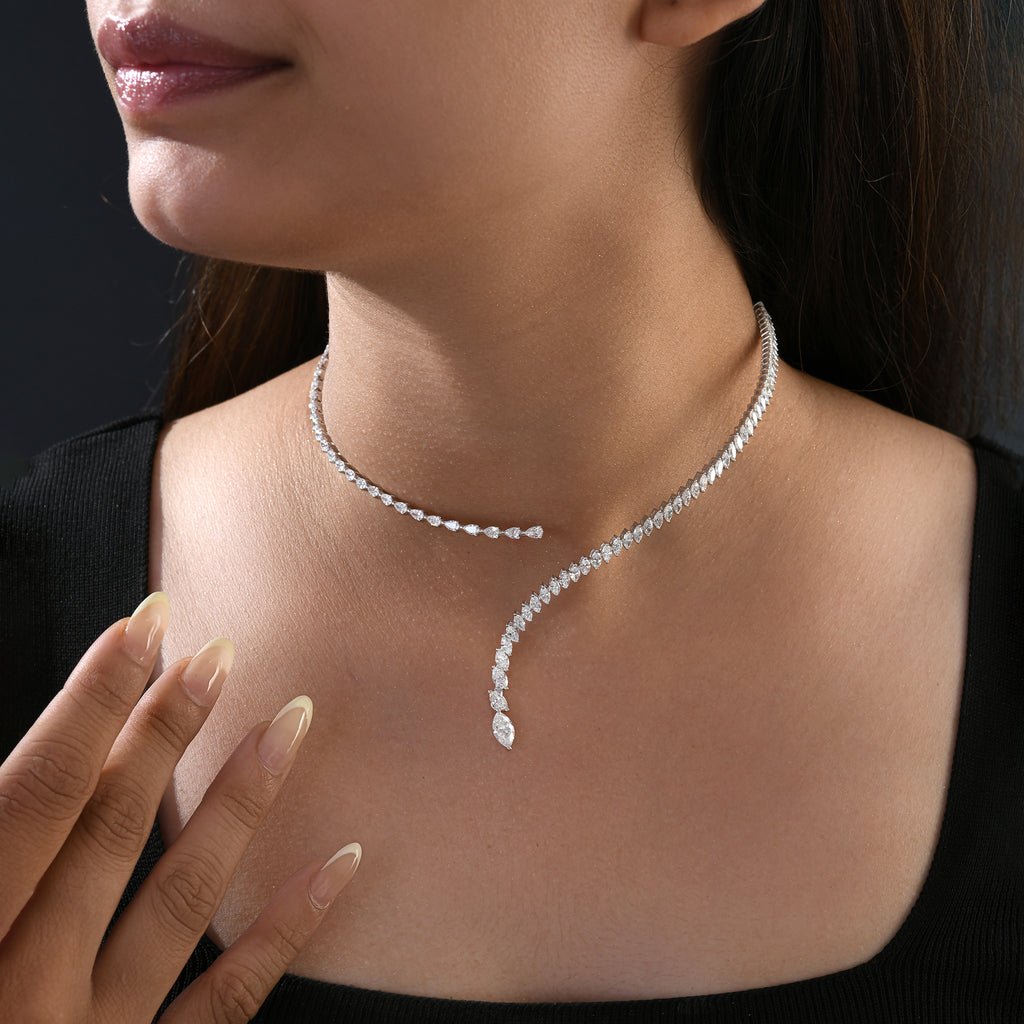 Exquisite Pear Marquise Cut Natural Diamond Choker Necklace