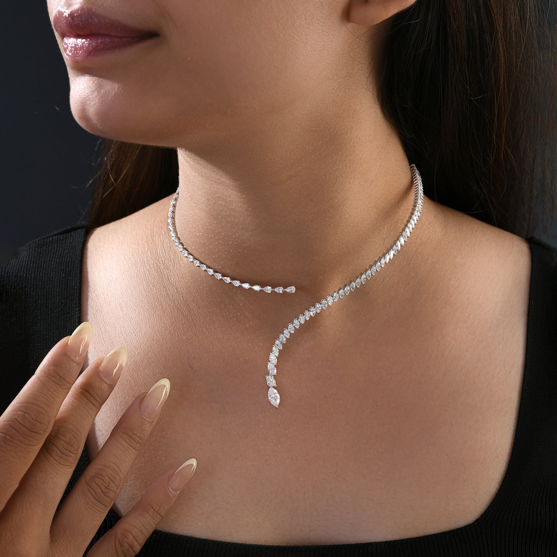 Exquisite Pear Marquise Cut Natural Diamond Choker Necklace