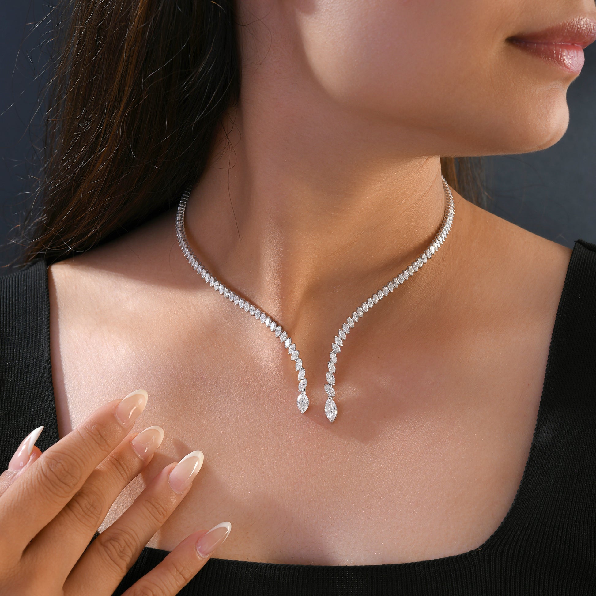 Handcrafted Fine Gold Natural Diamond V Shaped Choker Necklace