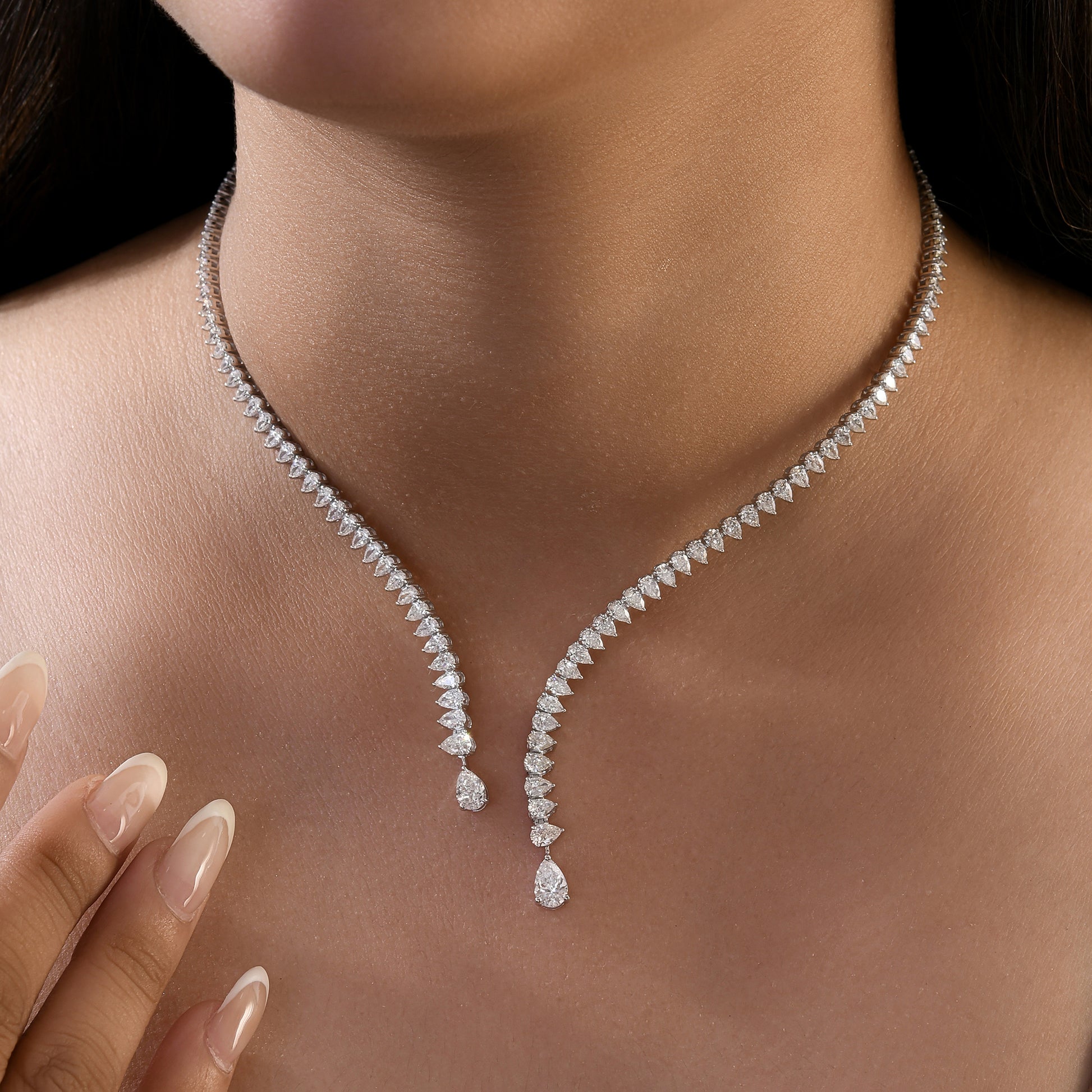 Exclusive 8.06 Carat Natural Diamond Pear Drop Choker Necklace