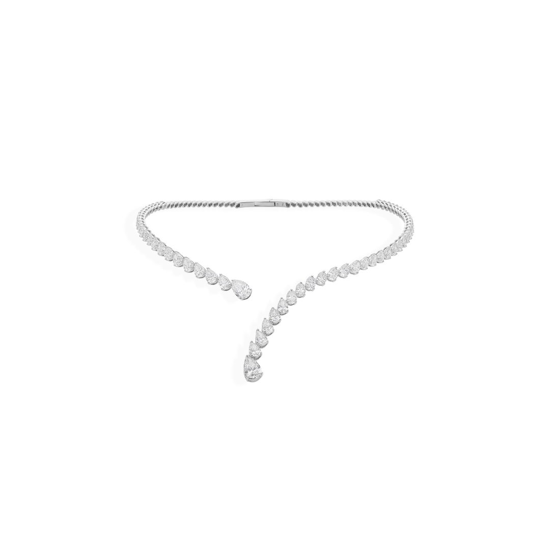 Curved Pear Shaped Natural Diamond Spiral Choker Necklace