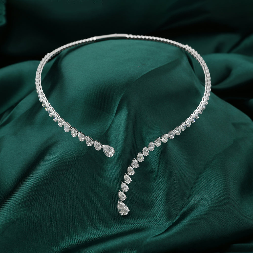 Curved Pear Shaped Natural Diamond Spiral Choker Necklace