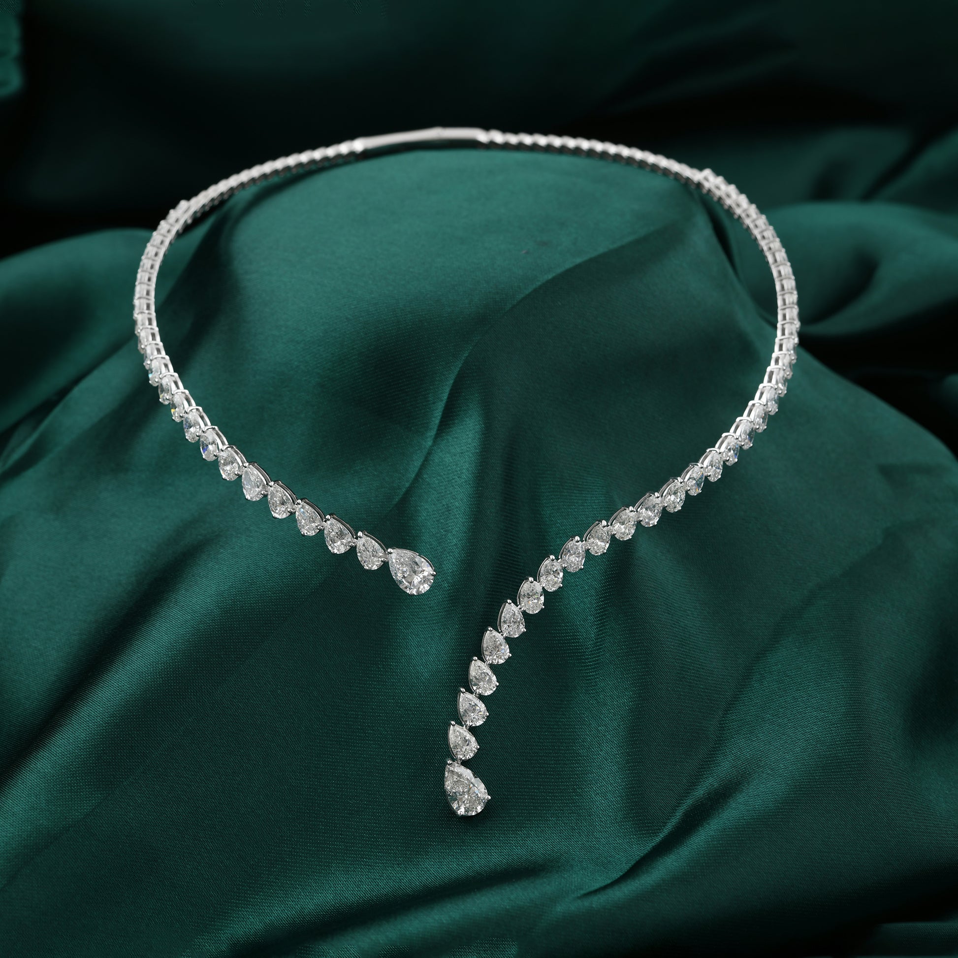 Curved Pear Shaped Natural Diamond Spiral Choker Necklace