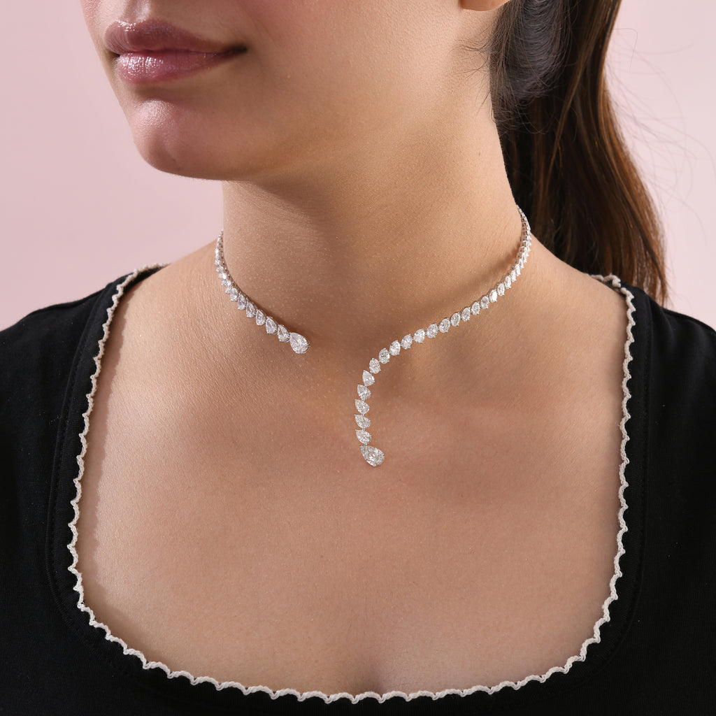 Curved Pear Shaped Natural Diamond Spiral Choker Necklace