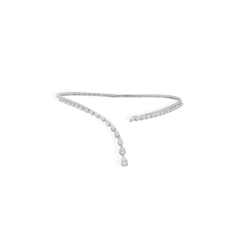 Unique SI Clarity HI Color Diamond Curved Design Choker Necklace