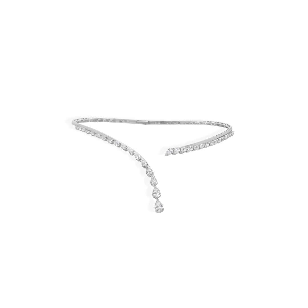 Unique SI Clarity HI Color Diamond Curved Design Choker Necklace