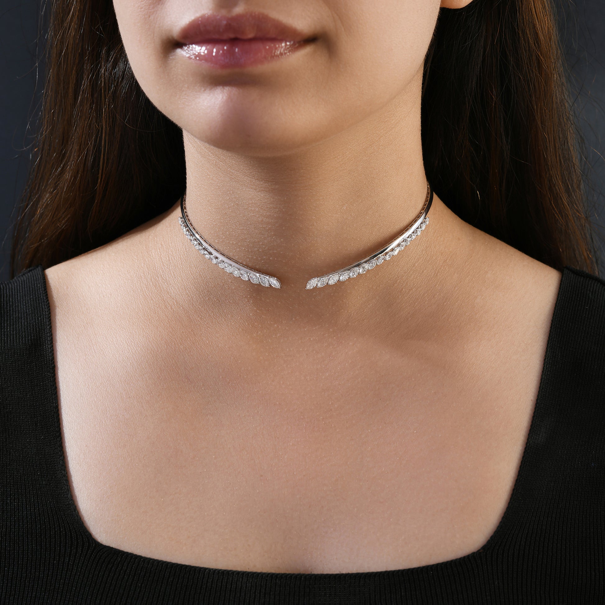 Exclusive 3.91 Carat Marquise Cut Natural Diamond Choker Necklace