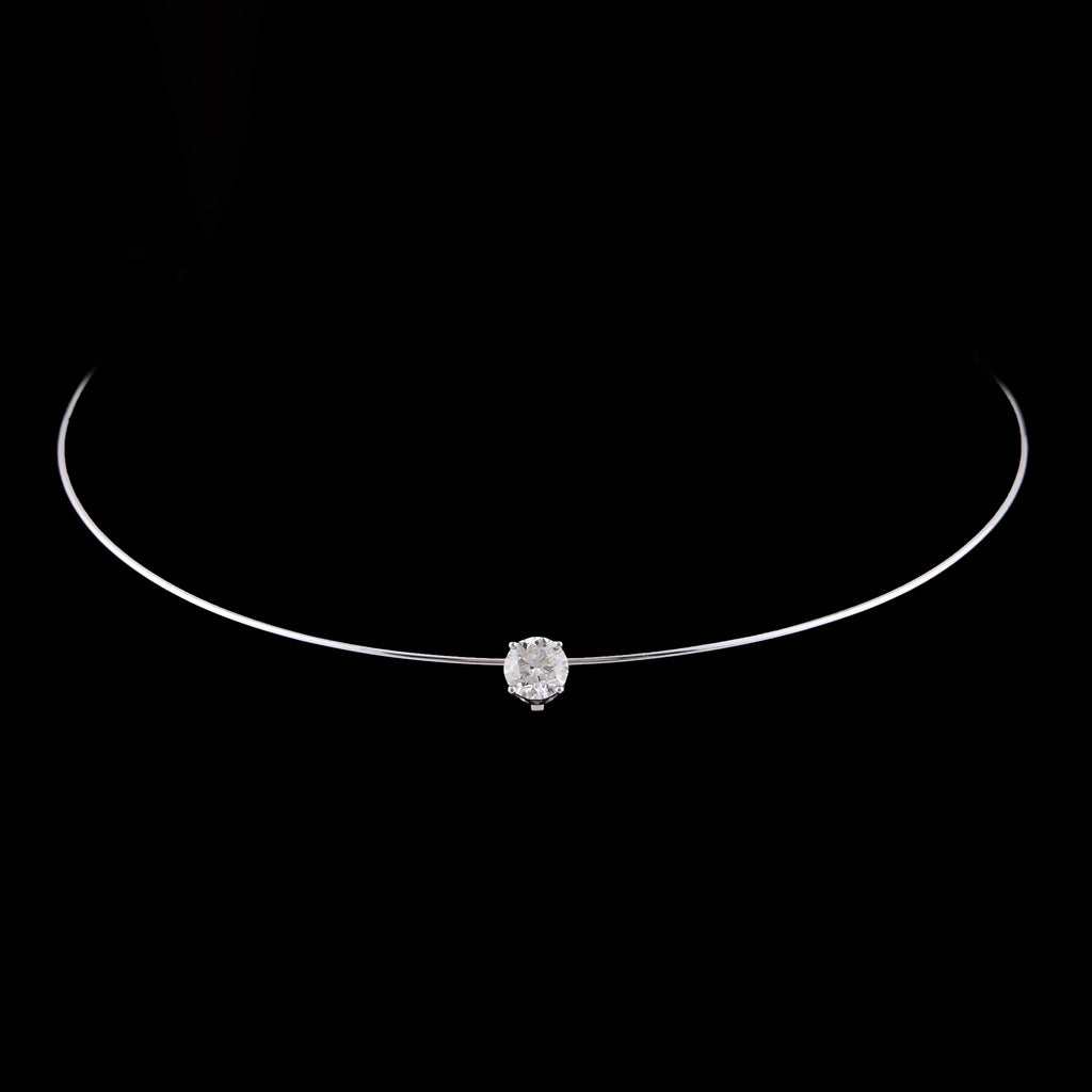 Delicate Fine Gold Round Cut Solitaire Diamond Choker Necklace