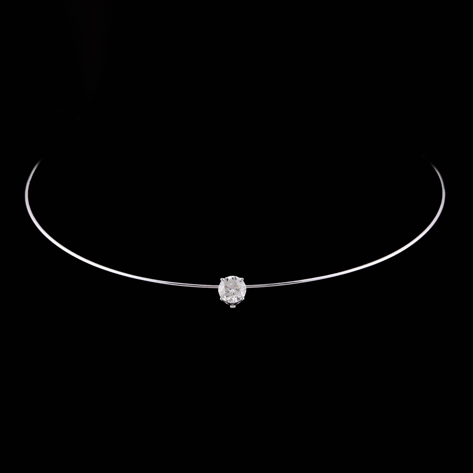 Delicate Fine Gold Round Cut Solitaire Diamond Choker Necklace