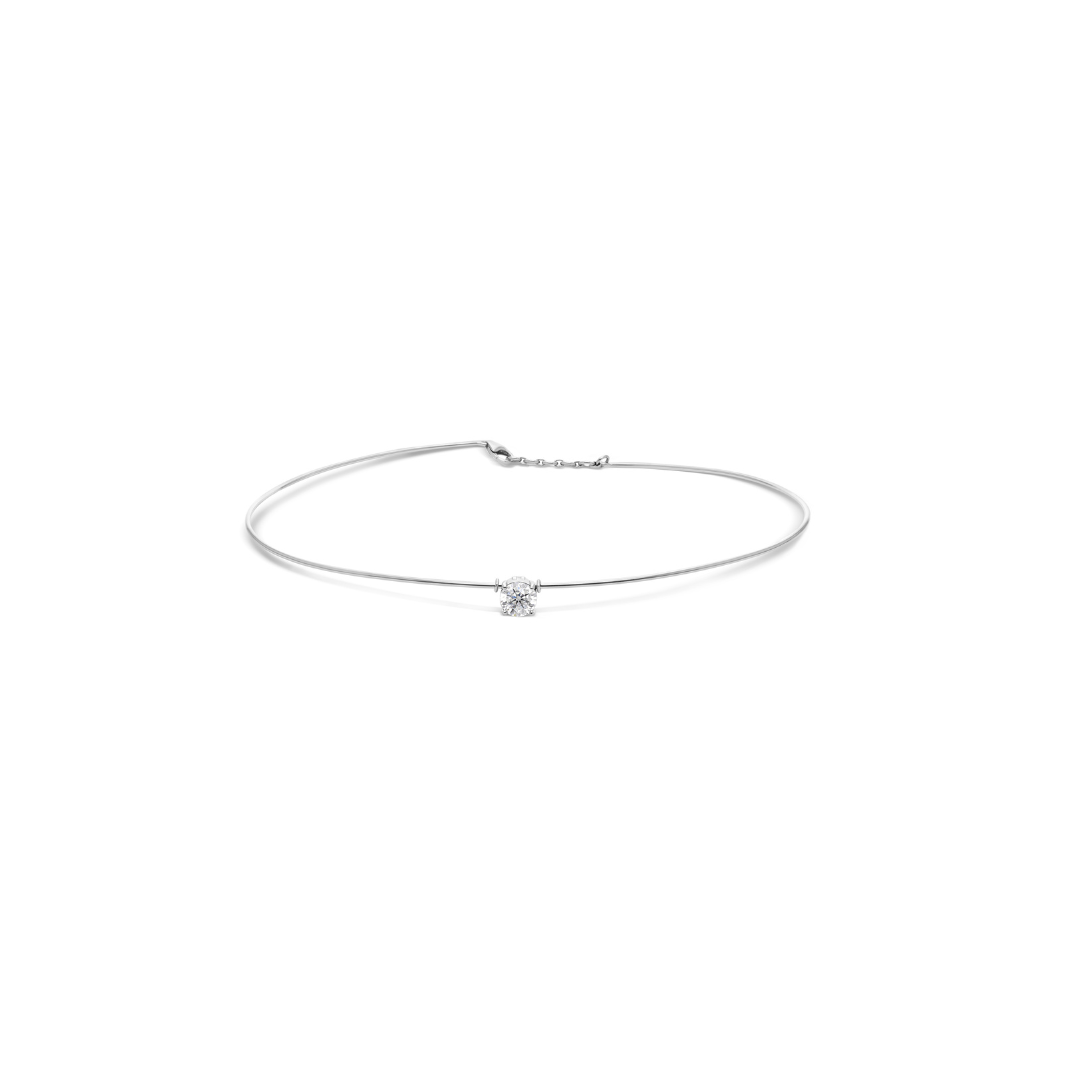 Delicate Fine Gold Round Cut Solitaire Diamond Choker Necklace