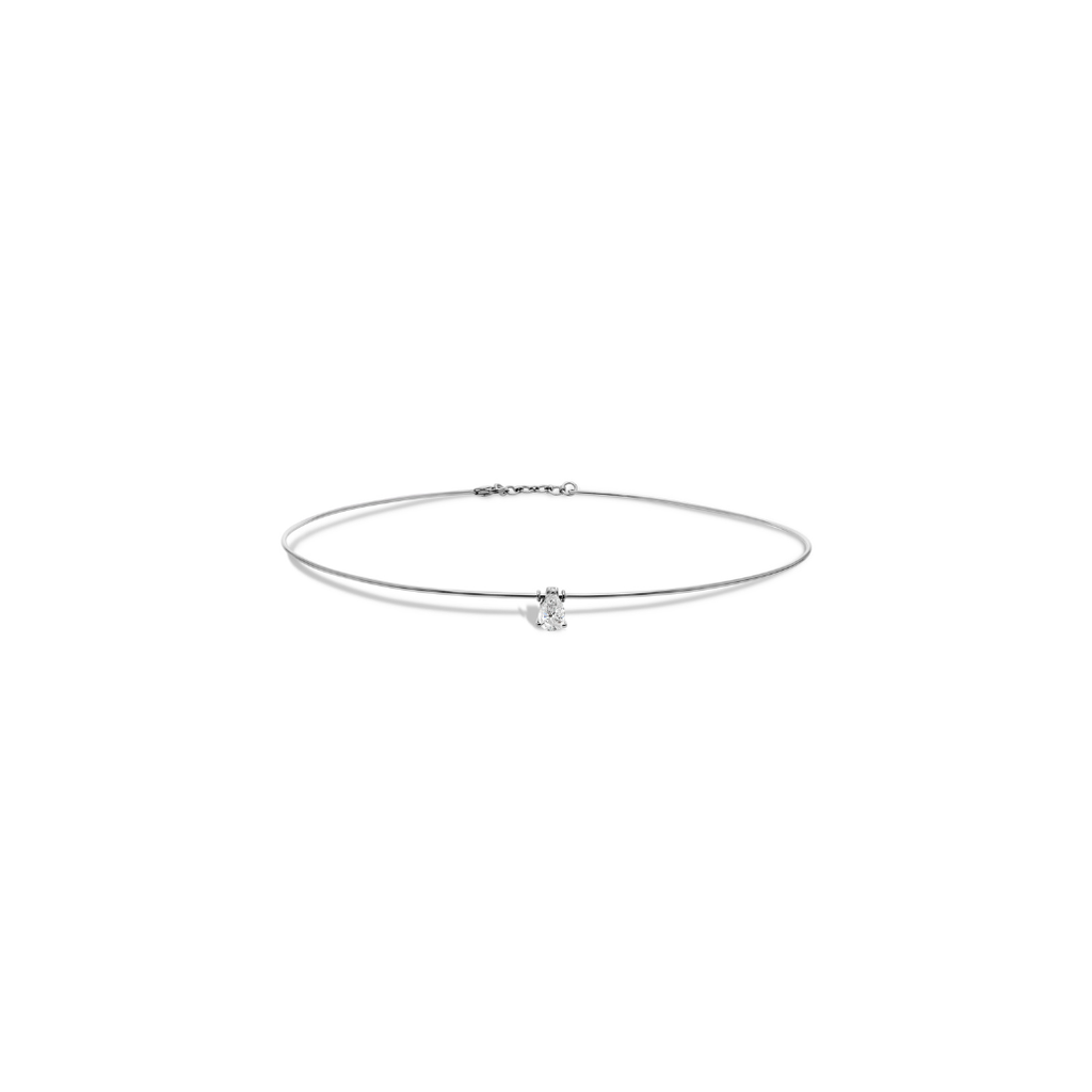 Minimal Pear Cut Solitaire Diamond Choker Necklace in Fine Gold