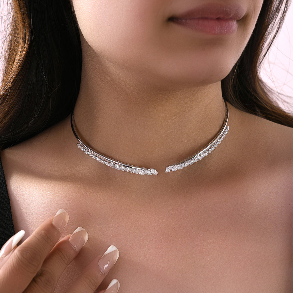 Minimalist Graduated Marquise Cut Natural Diamond Open Choker Necklace