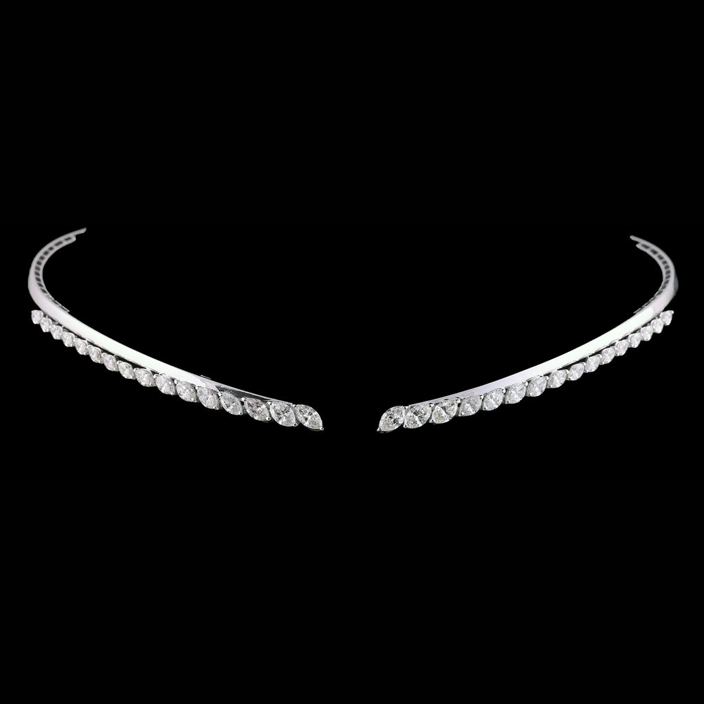 Minimalist Graduated Marquise Cut Natural Diamond Open Choker Necklace