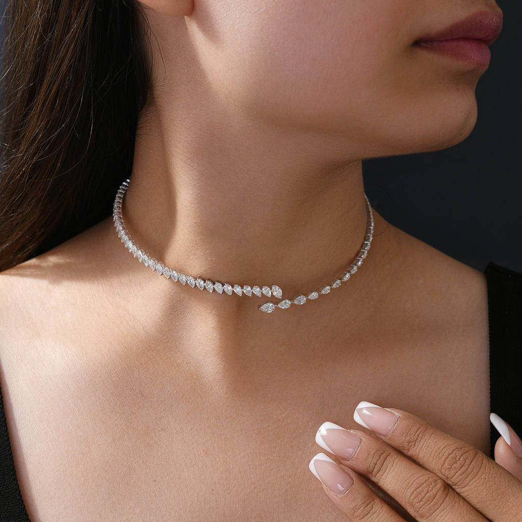 Handmade SI Clarity HI Color Natural Diamond Curved Choker Necklace