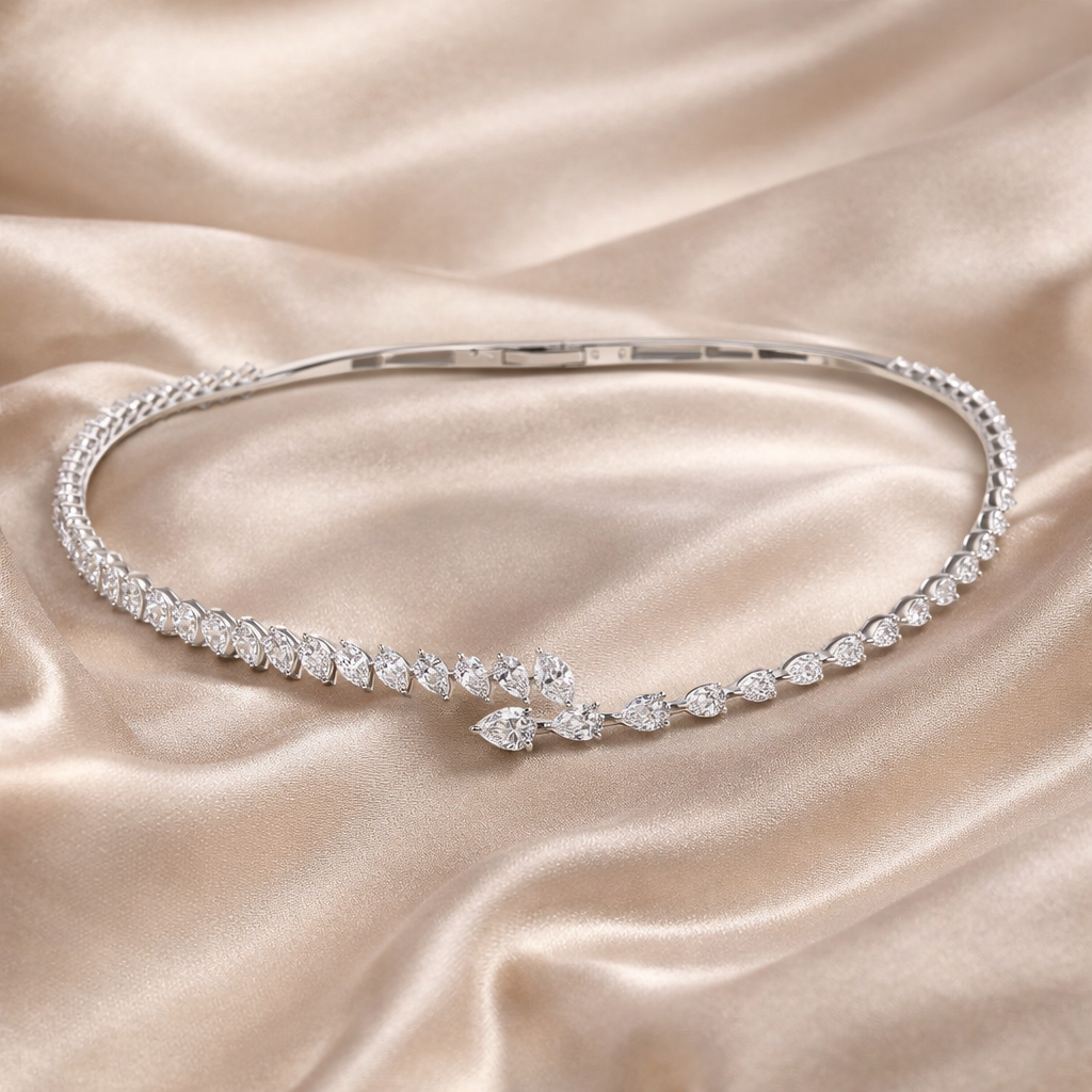 Handmade Natural Diamond Curved Choker Necklace