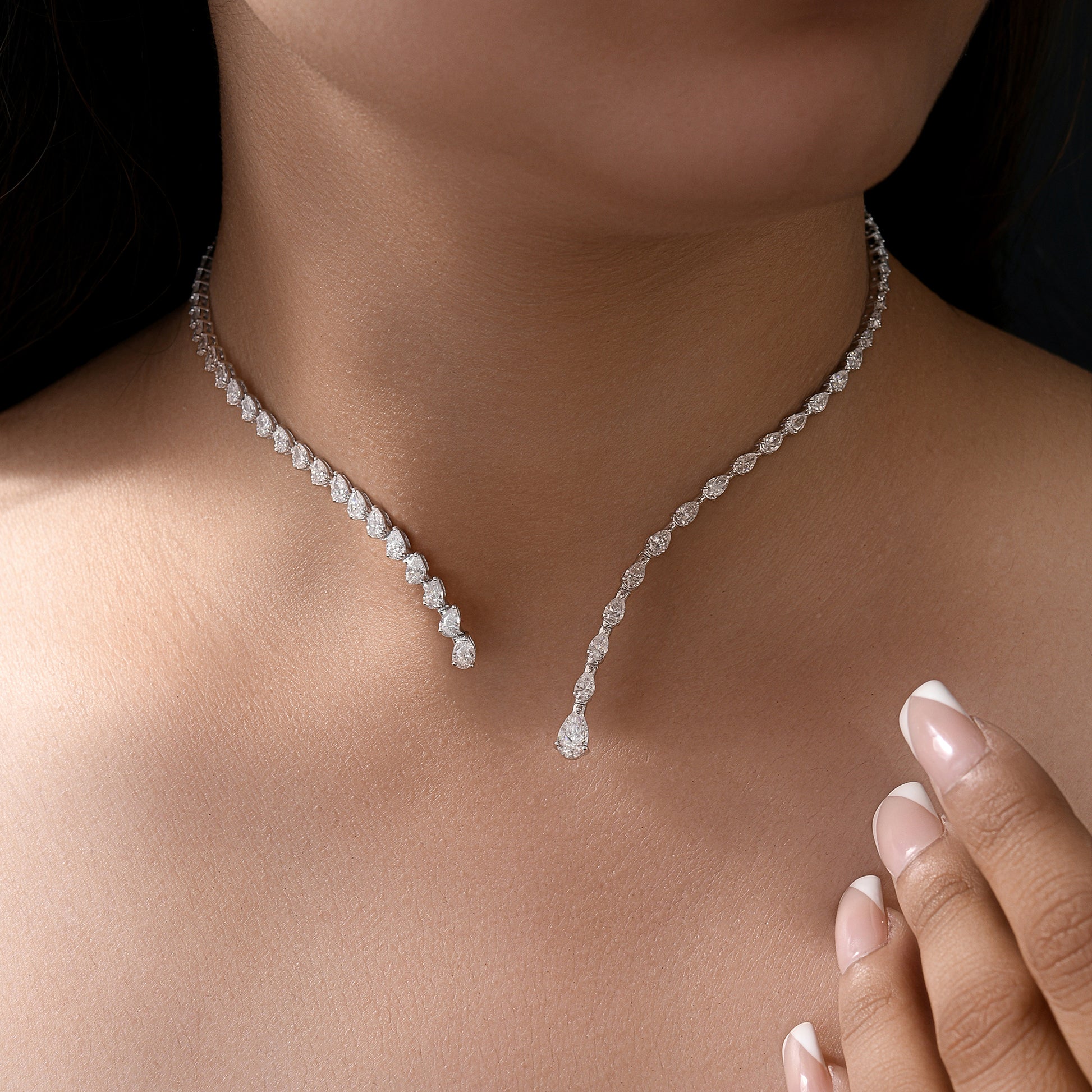 Delicate 5.77 Carat Pear Shaped Diamond Open Choker Necklace