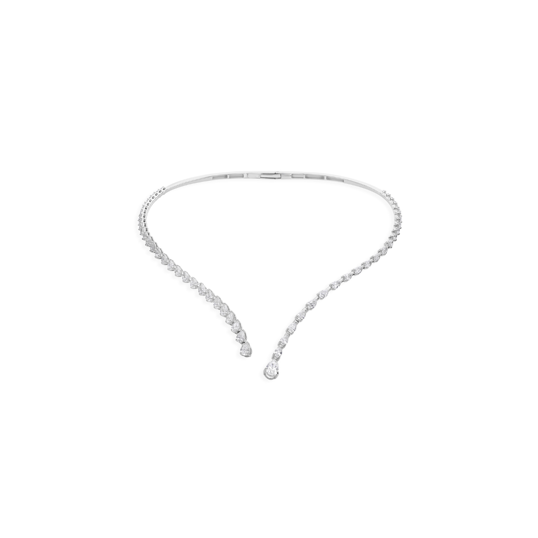 Delicate 5.77 Carat Pear Shaped Diamond Open Choker Necklace