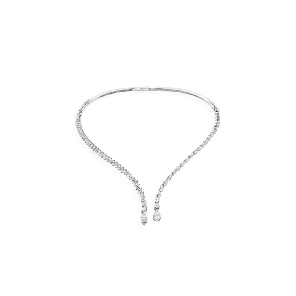 Elegant Marquise Pear Cut Diamond Open Front Choker Necklace in Solid Gold