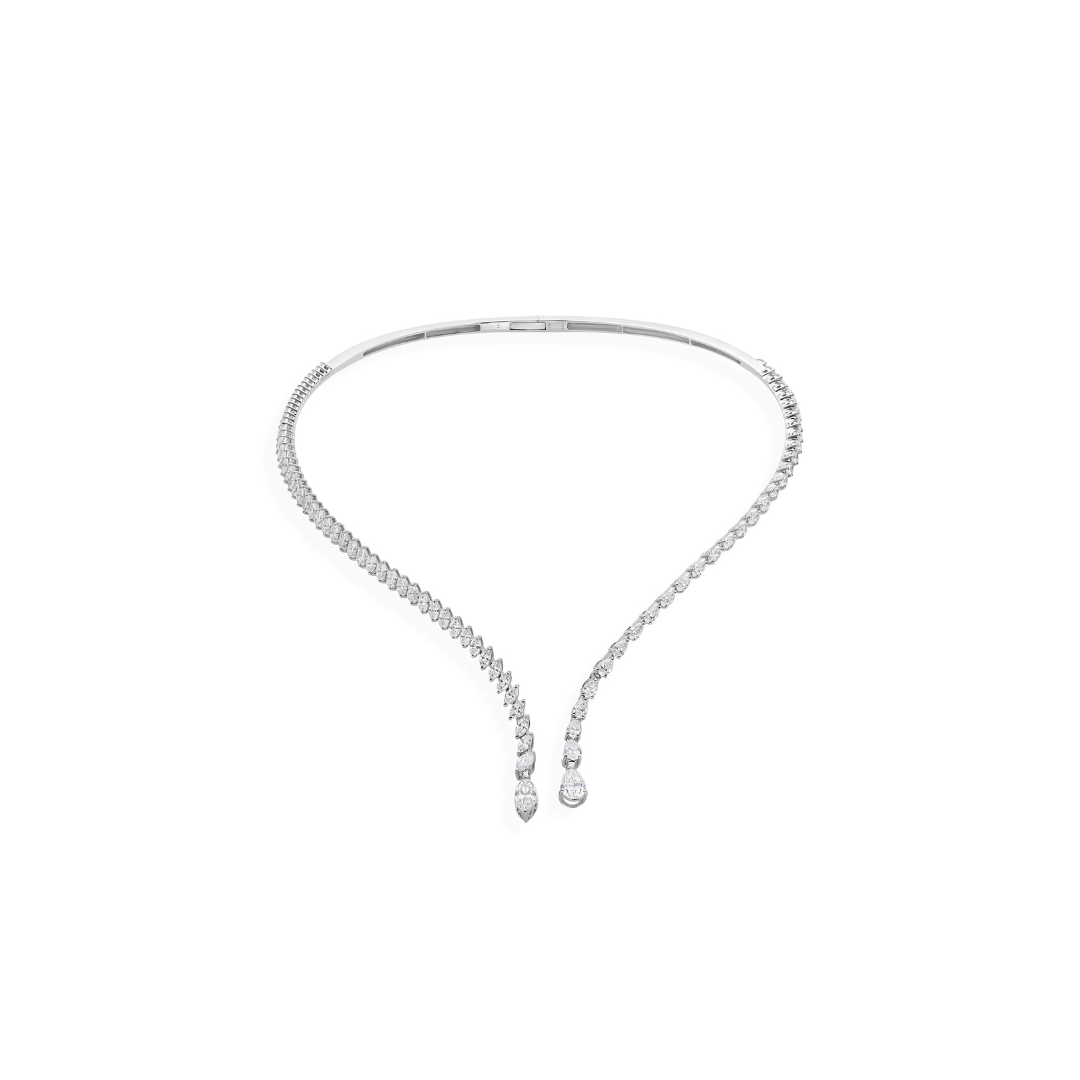 Elegant Marquise Pear Cut Diamond Open Front Choker Necklace in Solid Gold