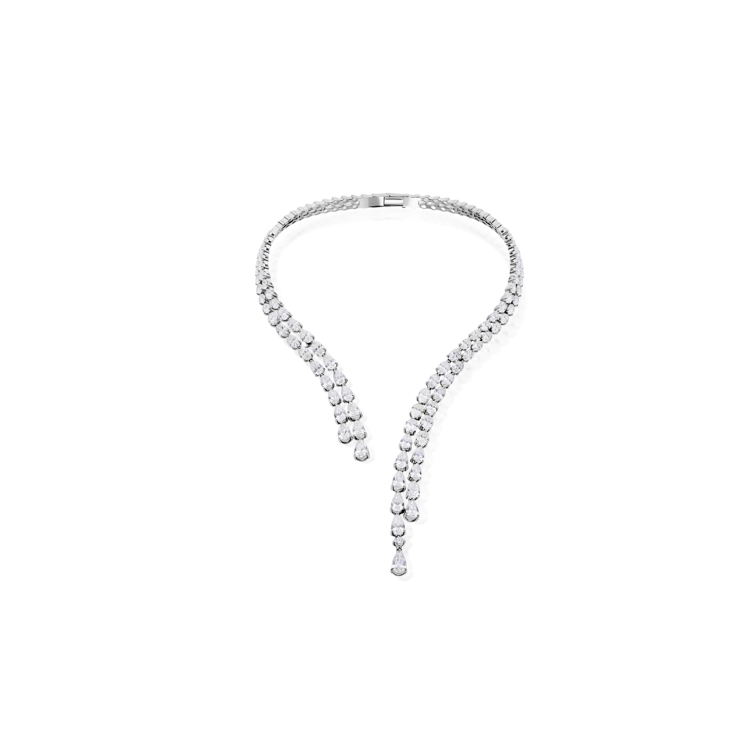 Exquisite Double Row Diamond Choker Necklace with Pear Oval Cut Stones