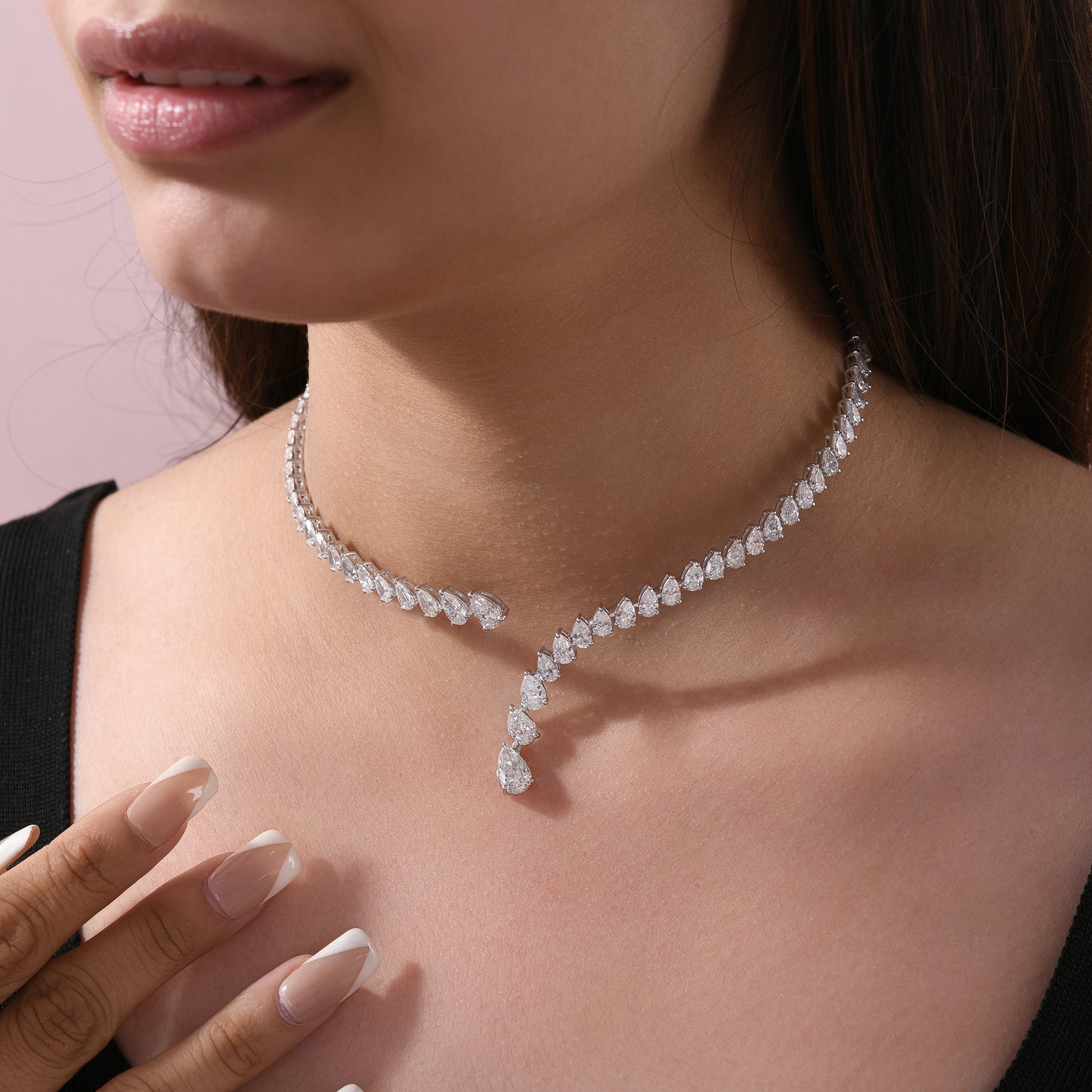 Genuine Solid Gold Pear Cut Natural Diamond Wrap Choker Necklace