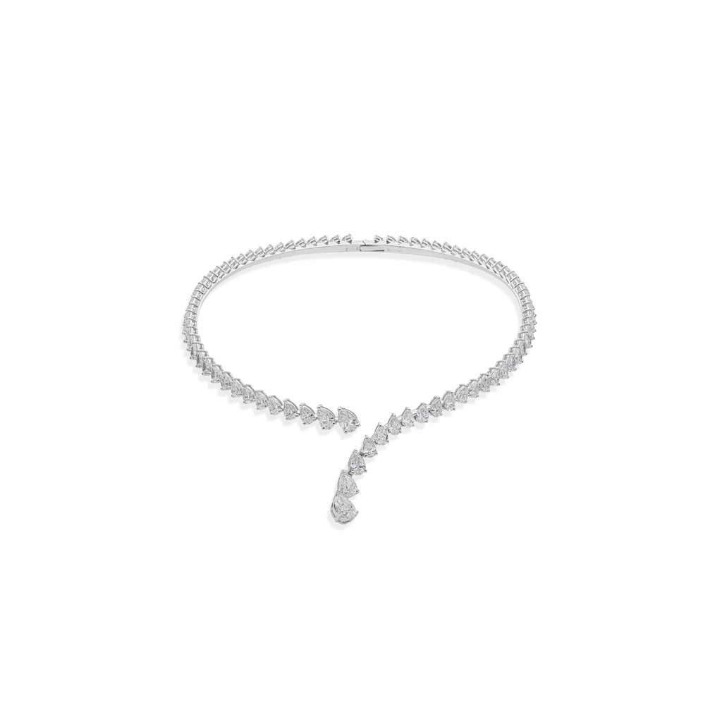 Genuine Solid Gold Pear Cut Natural Diamond Wrap Choker Necklace