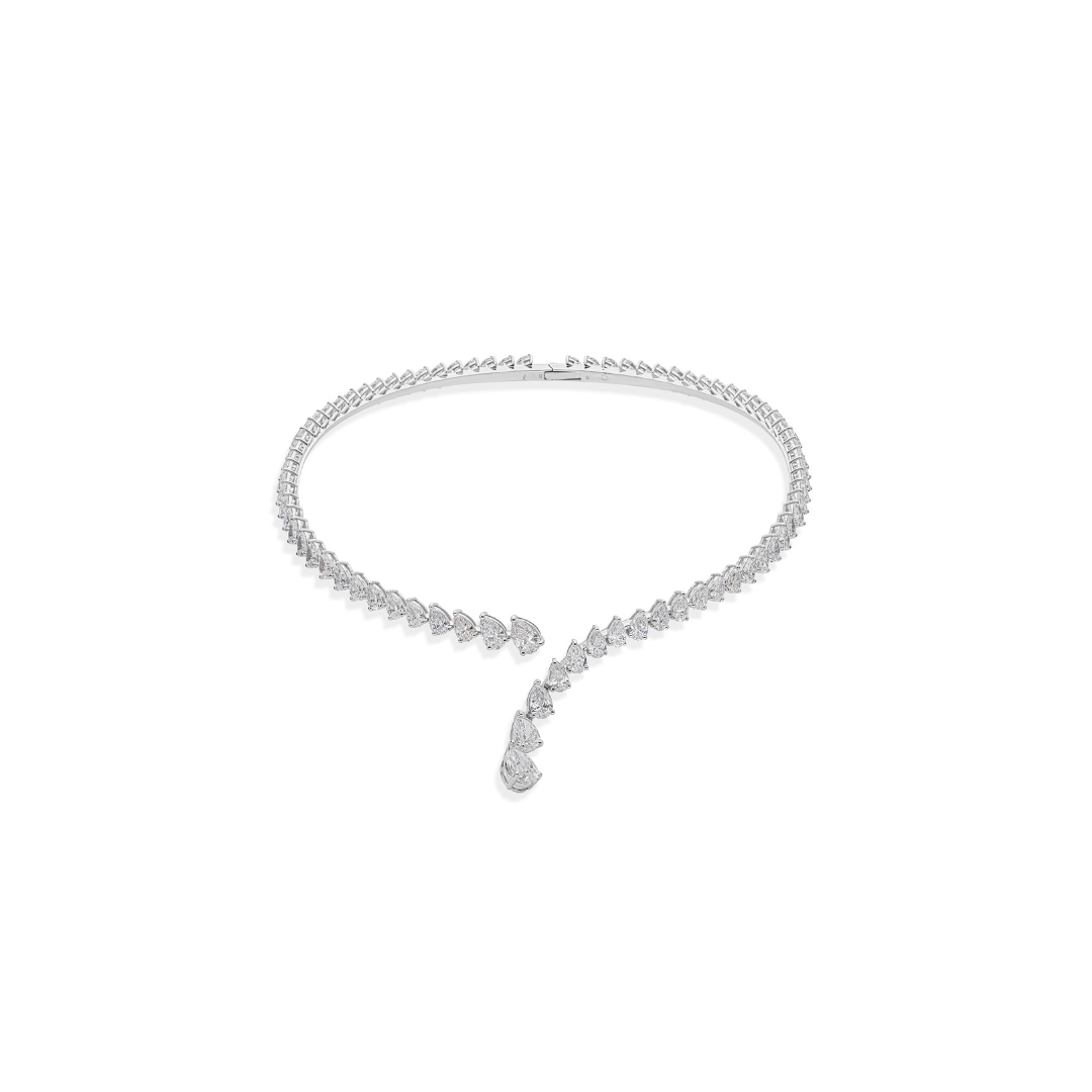 Genuine Solid Gold Pear Cut Natural Diamond Wrap Choker Necklace