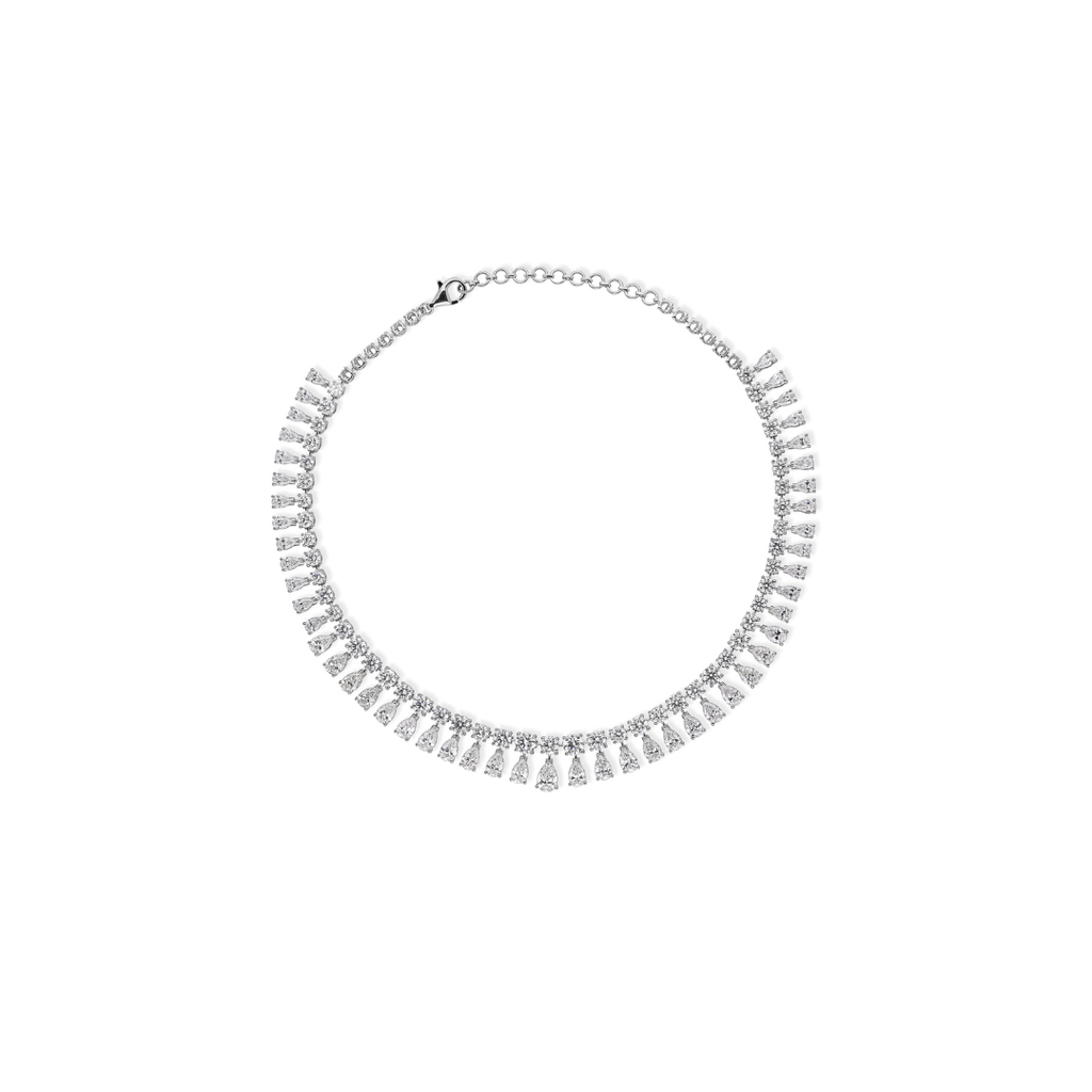 Natural Pear Round Cut Diamond Drop Wedding Necklace in Fine Gold