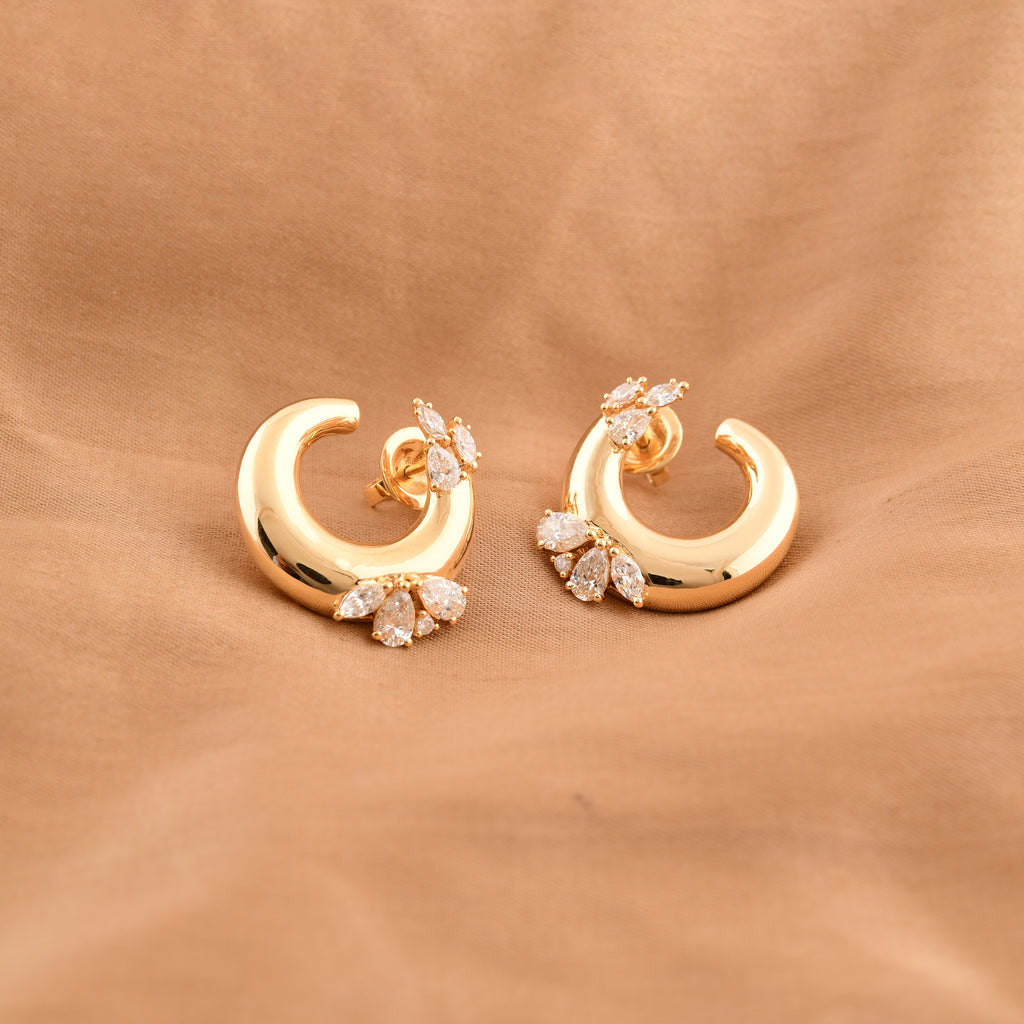 1.40 Ct H/SI Diamond Crescent Moon Huggie Earrings