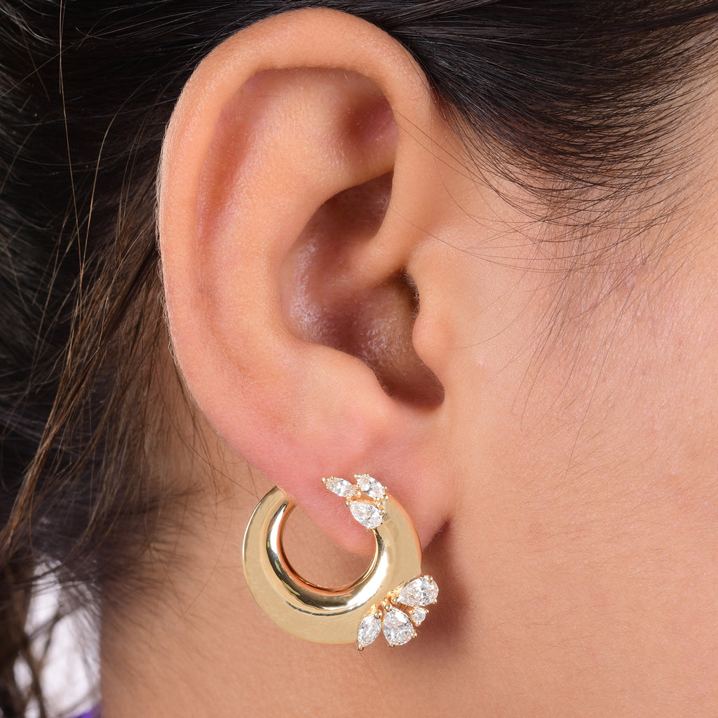 1.40 Ct H/SI Diamond Crescent Moon Huggie Earrings