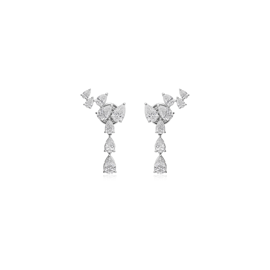 Natural Diamond Pear Cut Cluster Climber Stud Earrings