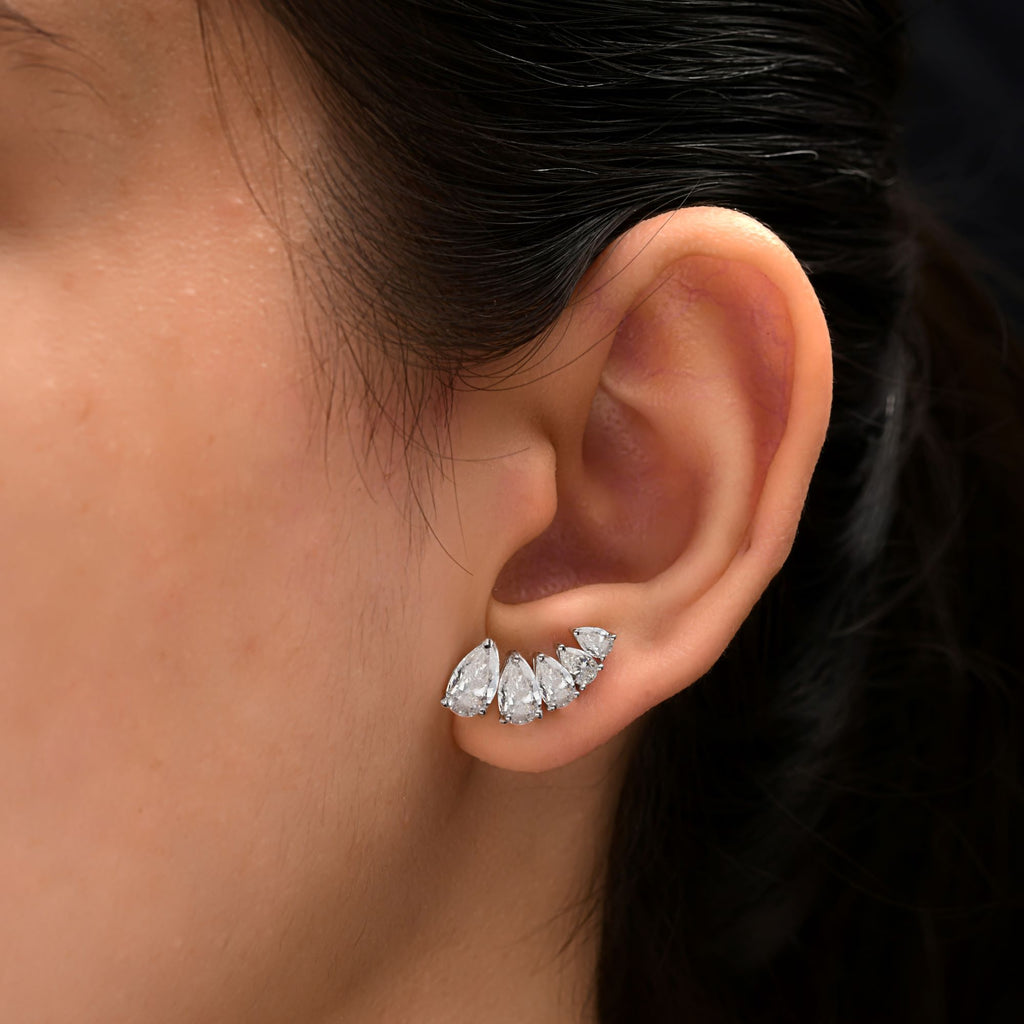 Pear Shape Natural Diamond Ear Climbers Earrings