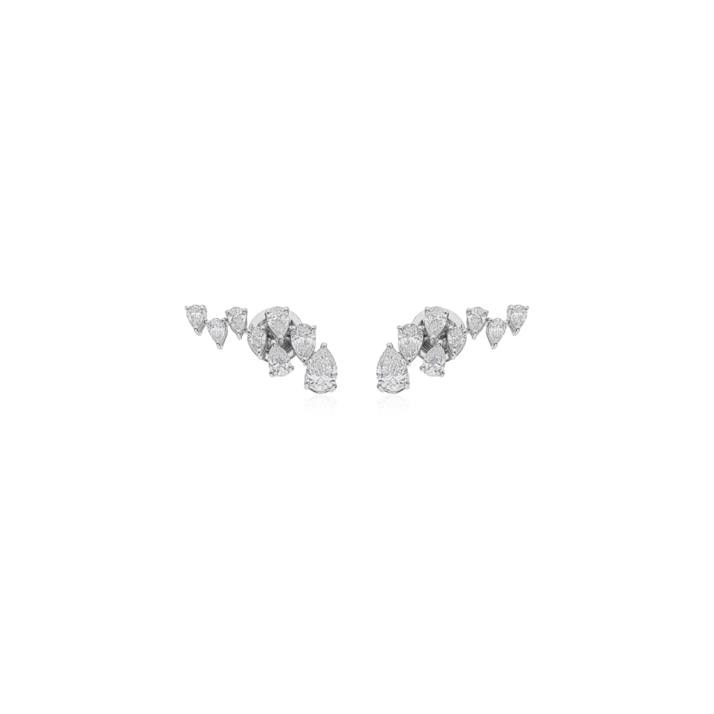 Certified Pear Cut Diamond Ear Climber Stud Earrings