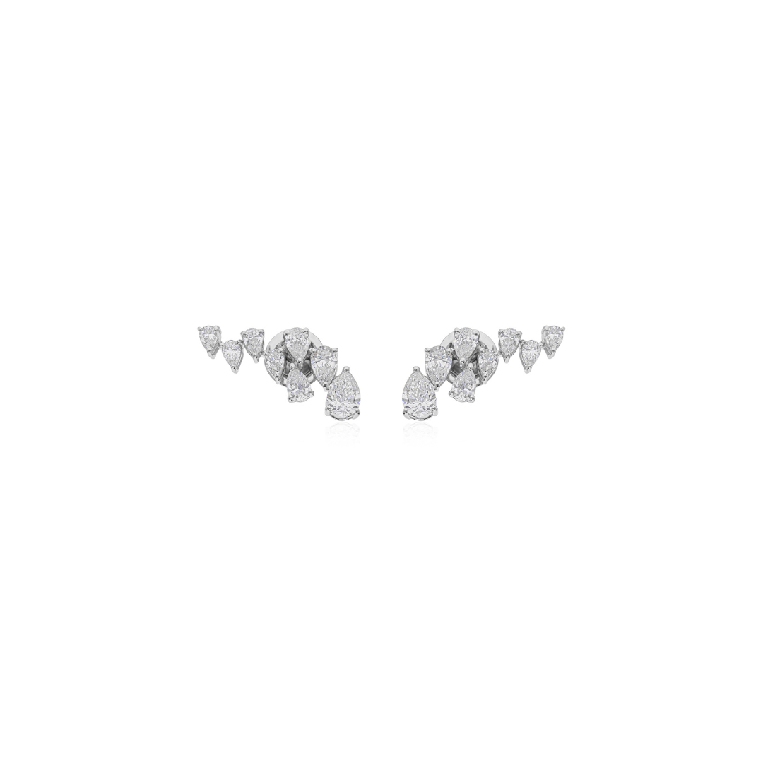 Certified Pear Cut Diamond Ear Climber Stud Earrings