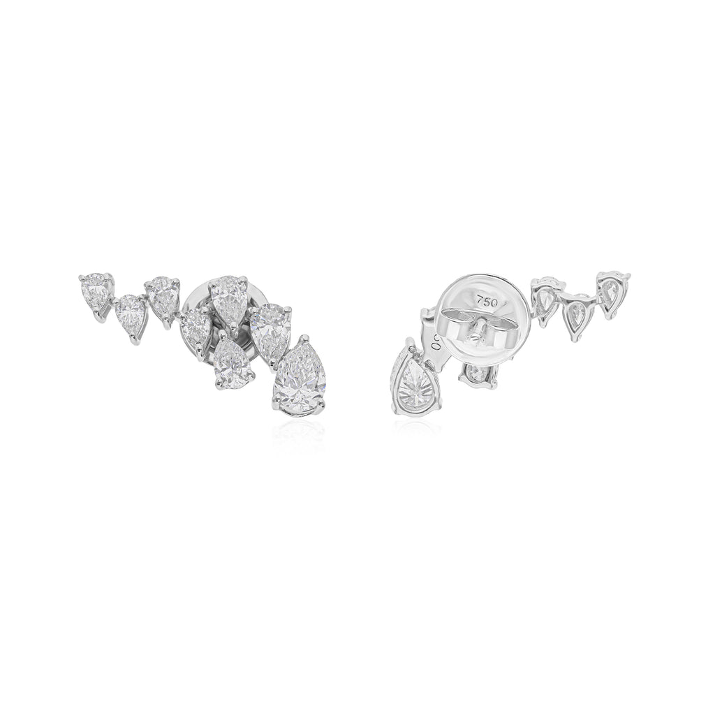 Certified Diamond Ear Climber Pear Cut Stud Earrings
