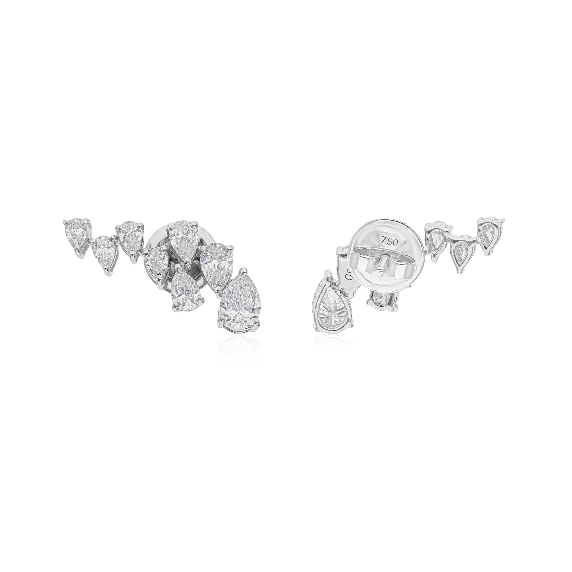 Certified Diamond Ear Climber Pear Cut Stud Earrings
