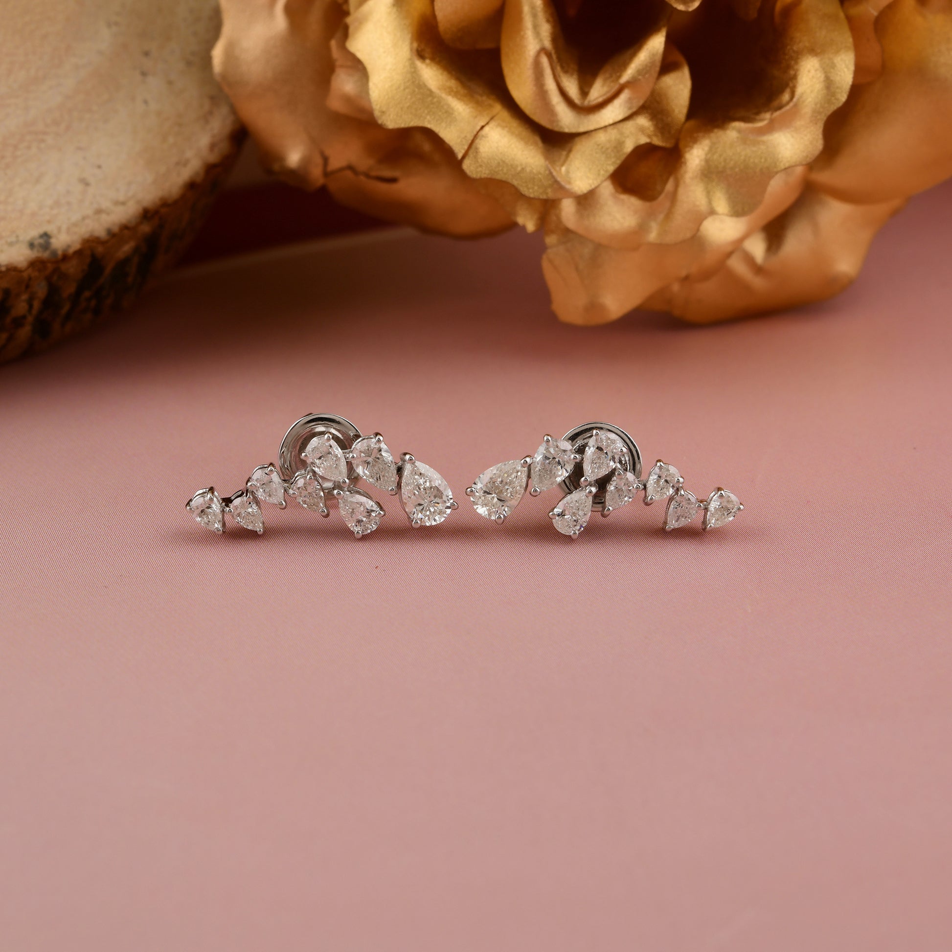 Certified Diamond Ear Climber Pear Cut Stud Earrings